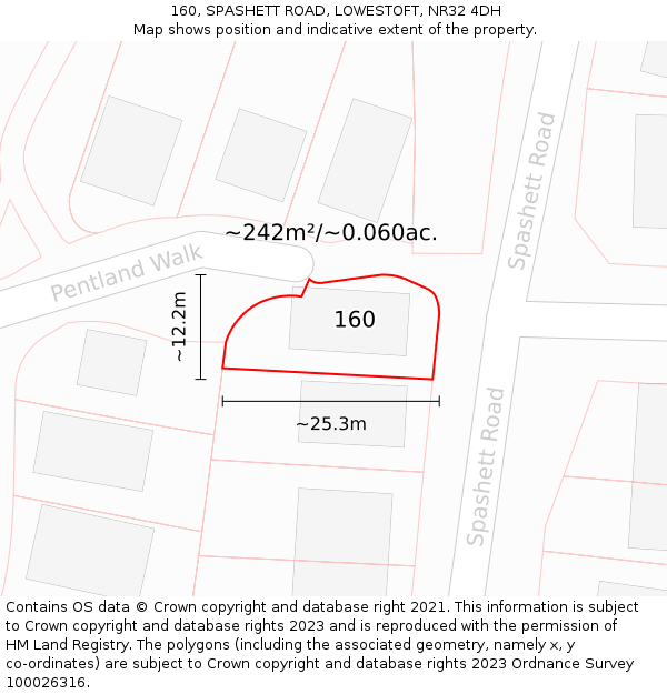 160, SPASHETT ROAD, LOWESTOFT, NR32 4DH: Plot and title map