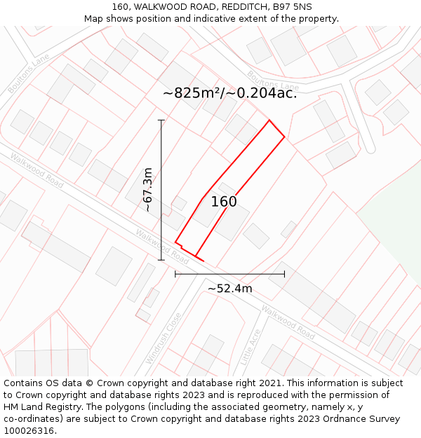 160, WALKWOOD ROAD, REDDITCH, B97 5NS: Plot and title map