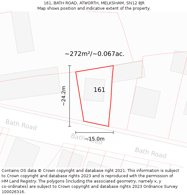 161, BATH ROAD, ATWORTH, MELKSHAM, SN12 8JR: Plot and title map