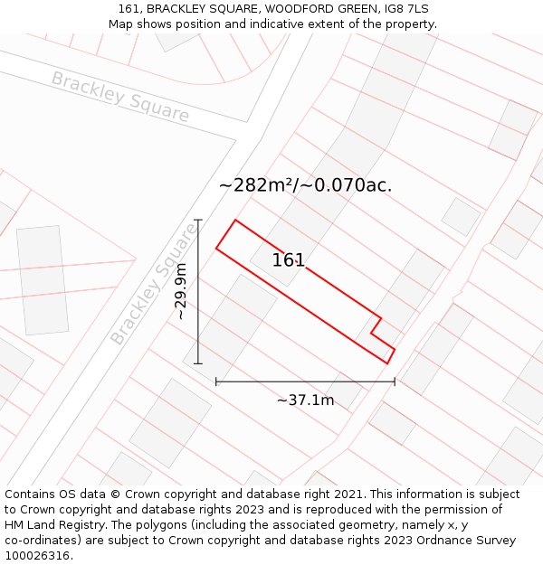 161, BRACKLEY SQUARE, WOODFORD GREEN, IG8 7LS: Plot and title map