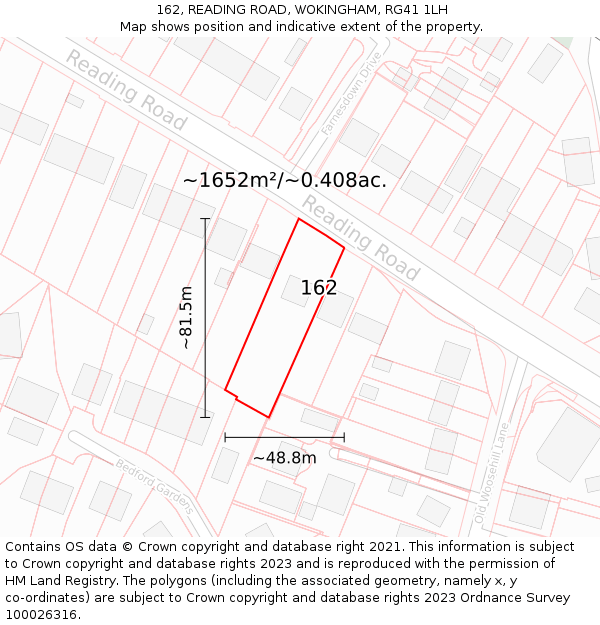 162, READING ROAD, WOKINGHAM, RG41 1LH: Plot and title map