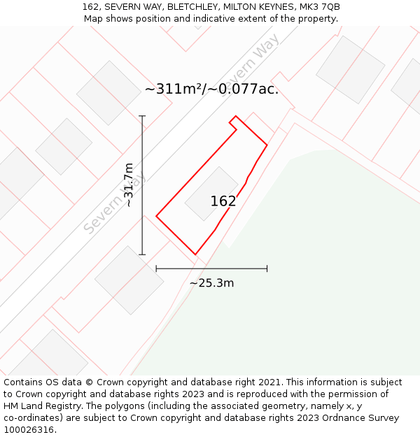 162, SEVERN WAY, BLETCHLEY, MILTON KEYNES, MK3 7QB: Plot and title map