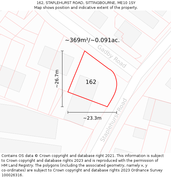 162, STAPLEHURST ROAD, SITTINGBOURNE, ME10 1SY: Plot and title map