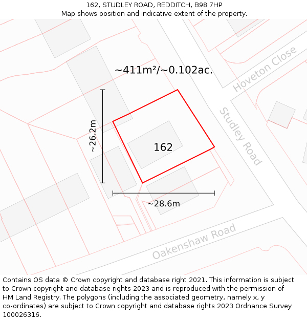 162, STUDLEY ROAD, REDDITCH, B98 7HP: Plot and title map