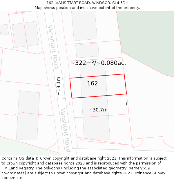 162, VANSITTART ROAD, WINDSOR, SL4 5DH: Plot and title map