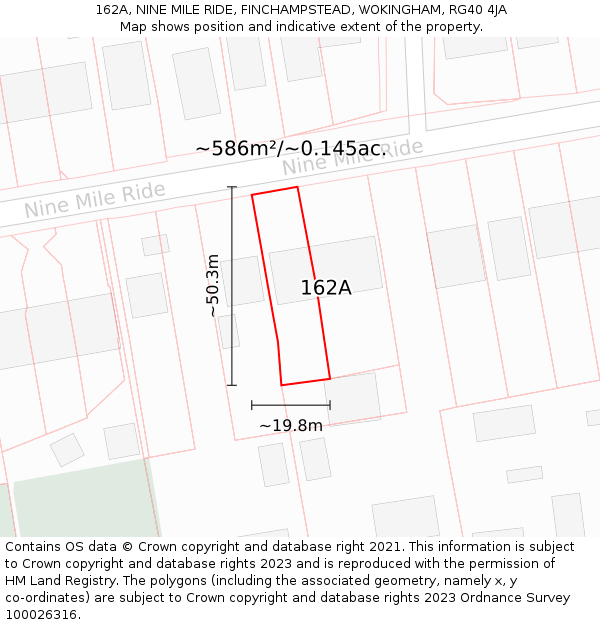 162A, NINE MILE RIDE, FINCHAMPSTEAD, WOKINGHAM, RG40 4JA: Plot and title map