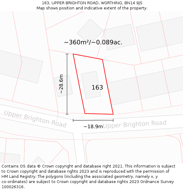 163, UPPER BRIGHTON ROAD, WORTHING, BN14 9JS: Plot and title map