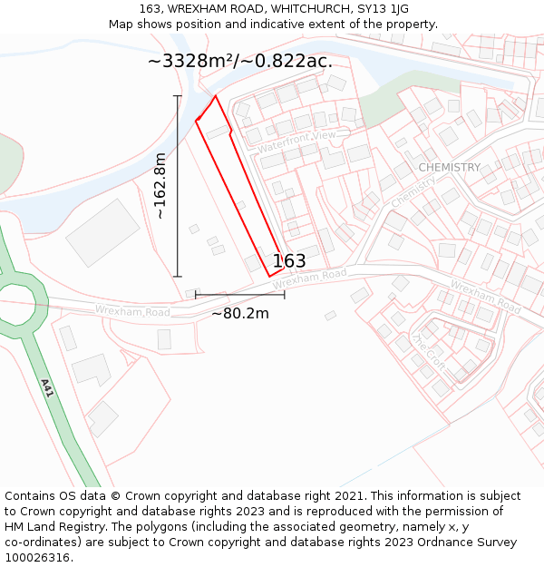 163, WREXHAM ROAD, WHITCHURCH, SY13 1JG: Plot and title map