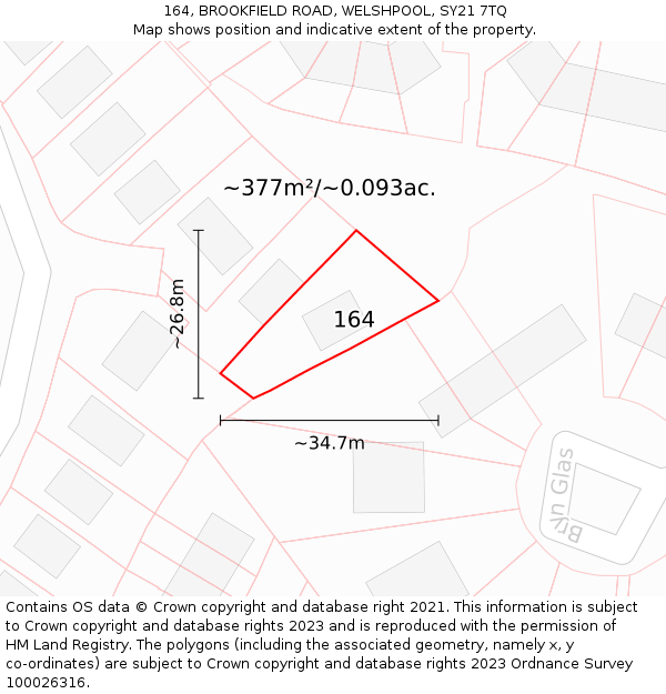 164, BROOKFIELD ROAD, WELSHPOOL, SY21 7TQ: Plot and title map