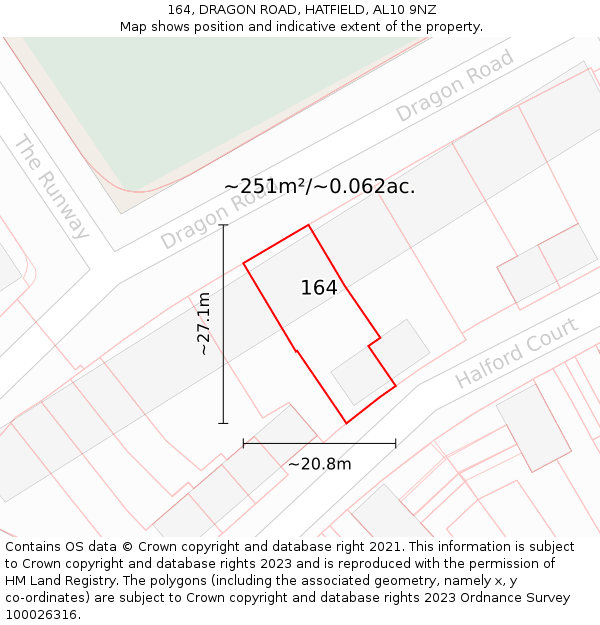 164, DRAGON ROAD, HATFIELD, AL10 9NZ: Plot and title map