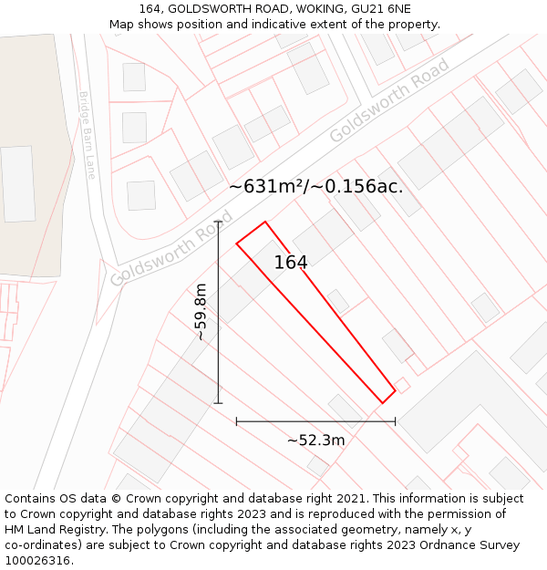 164, GOLDSWORTH ROAD, WOKING, GU21 6NE: Plot and title map