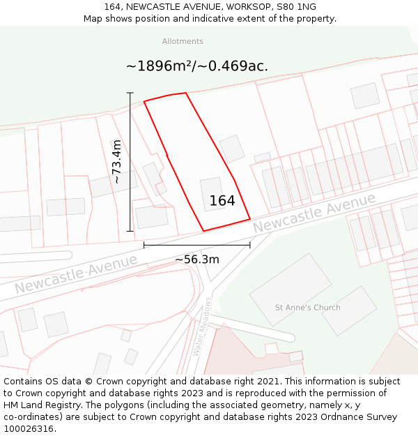 164, NEWCASTLE AVENUE, WORKSOP, S80 1NG: Plot and title map