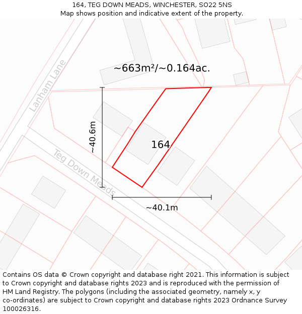 164, TEG DOWN MEADS, WINCHESTER, SO22 5NS: Plot and title map