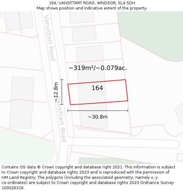 164, VANSITTART ROAD, WINDSOR, SL4 5DH: Plot and title map