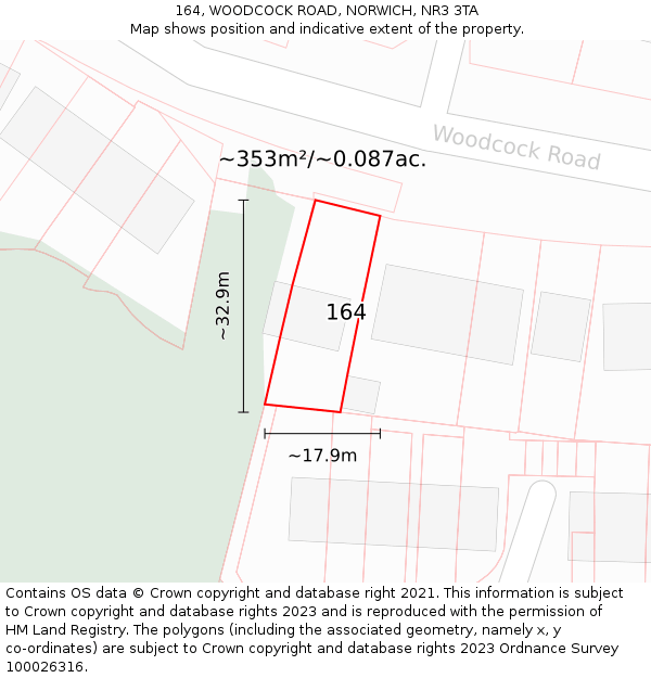 164, WOODCOCK ROAD, NORWICH, NR3 3TA: Plot and title map