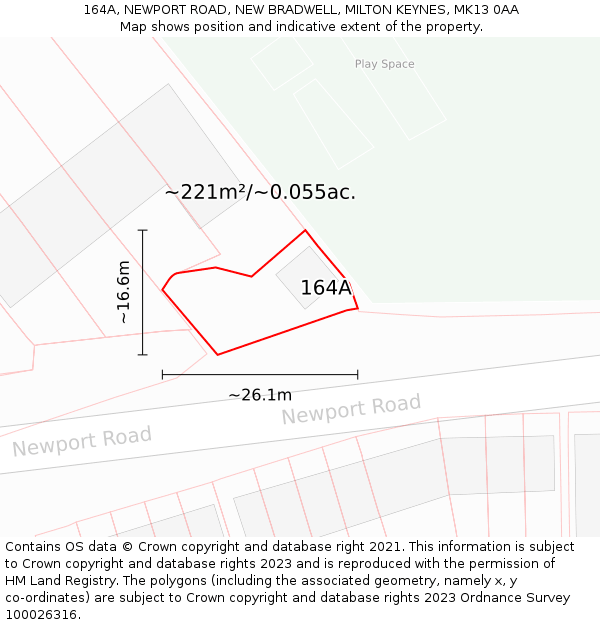 164A, NEWPORT ROAD, NEW BRADWELL, MILTON KEYNES, MK13 0AA: Plot and title map