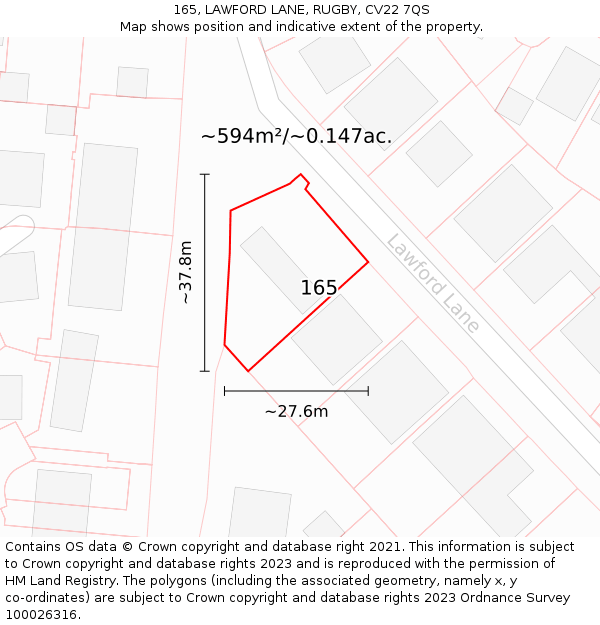 165, LAWFORD LANE, RUGBY, CV22 7QS: Plot and title map