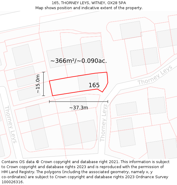 165, THORNEY LEYS, WITNEY, OX28 5PA: Plot and title map