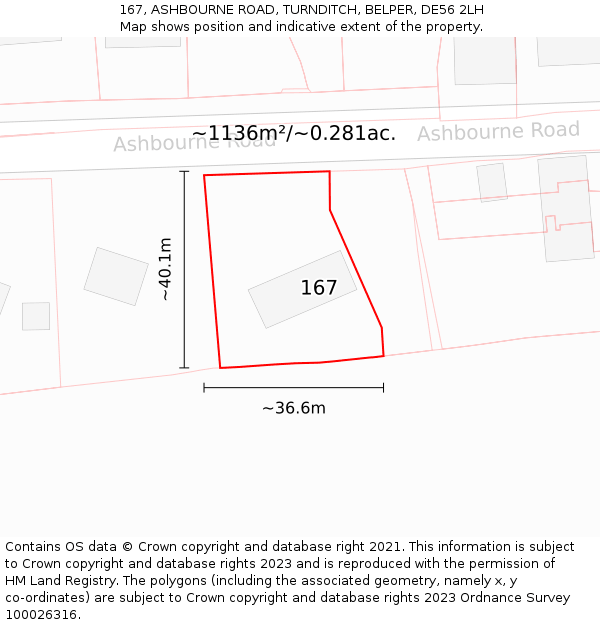 167, ASHBOURNE ROAD, TURNDITCH, BELPER, DE56 2LH: Plot and title map