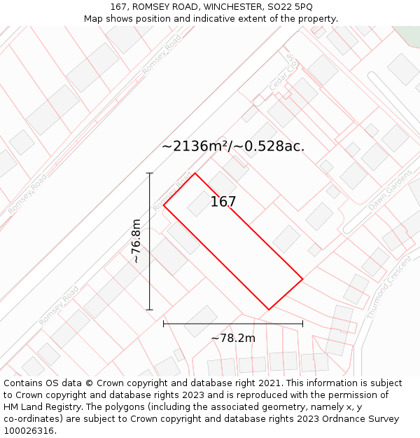 167, ROMSEY ROAD, WINCHESTER, SO22 5PQ: Plot and title map