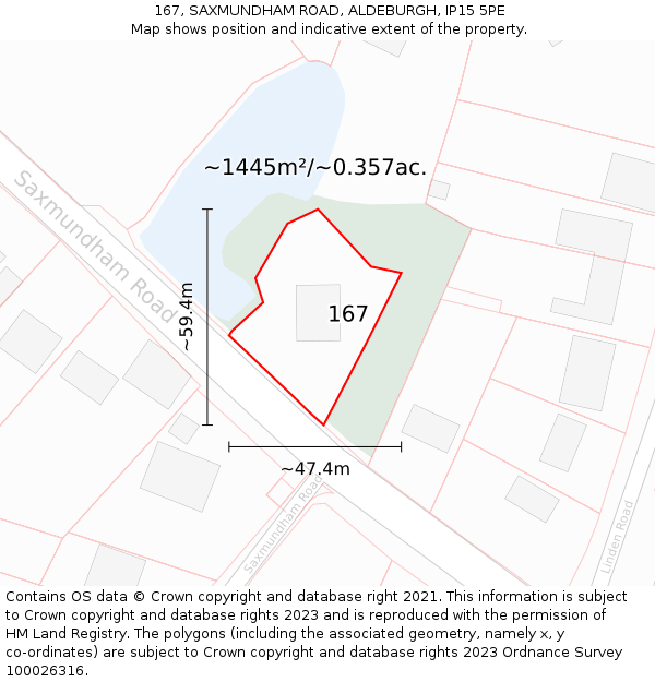 167, SAXMUNDHAM ROAD, ALDEBURGH, IP15 5PE: Plot and title map
