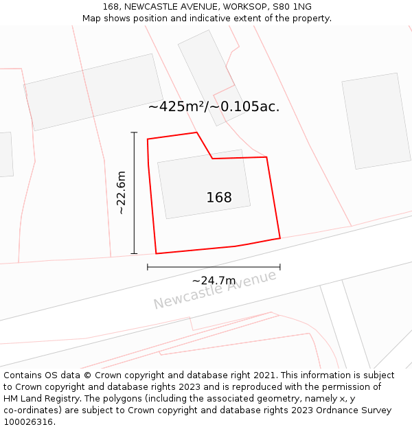 168, NEWCASTLE AVENUE, WORKSOP, S80 1NG: Plot and title map