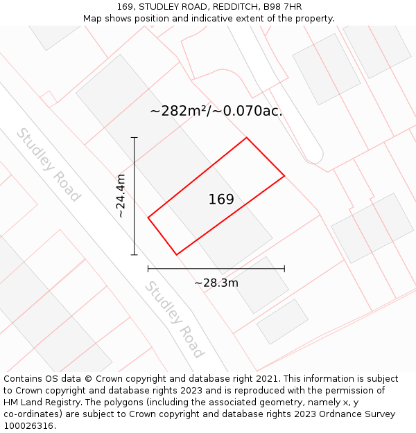 169, STUDLEY ROAD, REDDITCH, B98 7HR: Plot and title map