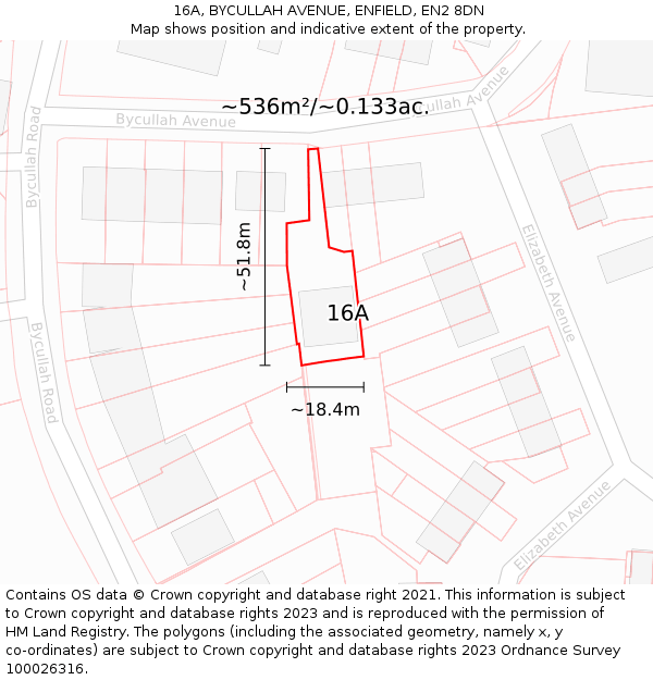 16A, BYCULLAH AVENUE, ENFIELD, EN2 8DN: Plot and title map