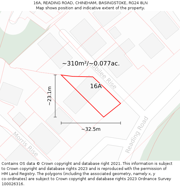 16A, READING ROAD, CHINEHAM, BASINGSTOKE, RG24 8LN: Plot and title map