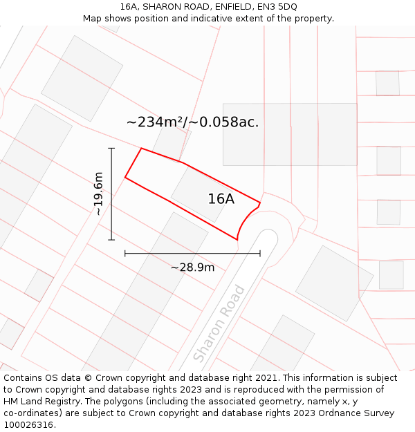 16A, SHARON ROAD, ENFIELD, EN3 5DQ: Plot and title map