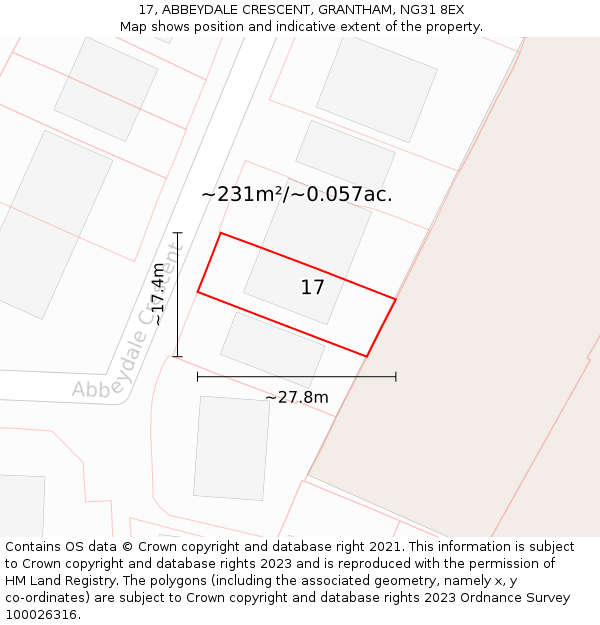 17, ABBEYDALE CRESCENT, GRANTHAM, NG31 8EX: Plot and title map