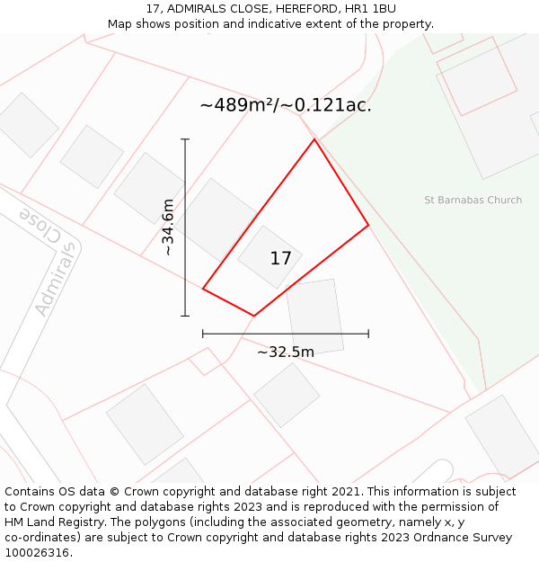 17, ADMIRALS CLOSE, HEREFORD, HR1 1BU: Plot and title map