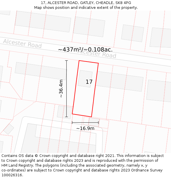 17, ALCESTER ROAD, GATLEY, CHEADLE, SK8 4PG: Plot and title map