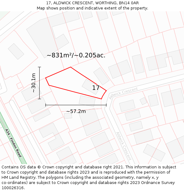 17, ALDWICK CRESCENT, WORTHING, BN14 0AR: Plot and title map