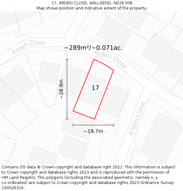 17, ARDEN CLOSE, WALLSEND, NE28 9YB: Plot and title map