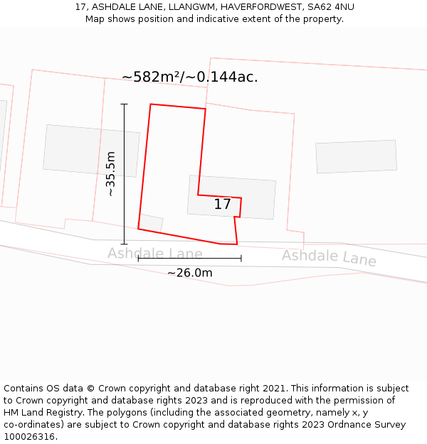 17, ASHDALE LANE, LLANGWM, HAVERFORDWEST, SA62 4NU: Plot and title map