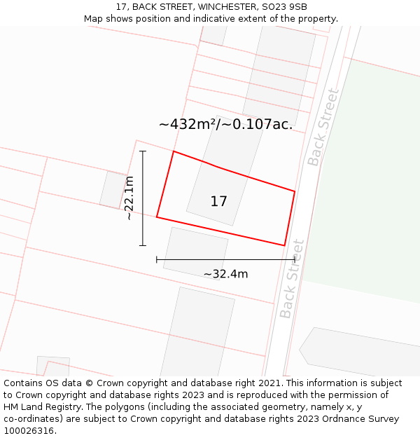 17, BACK STREET, WINCHESTER, SO23 9SB: Plot and title map