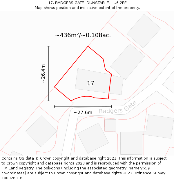 17, BADGERS GATE, DUNSTABLE, LU6 2BF: Plot and title map