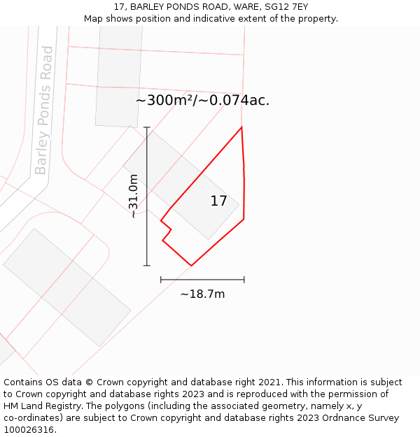 17, BARLEY PONDS ROAD, WARE, SG12 7EY: Plot and title map