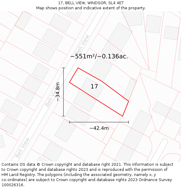 17, BELL VIEW, WINDSOR, SL4 4ET: Plot and title map