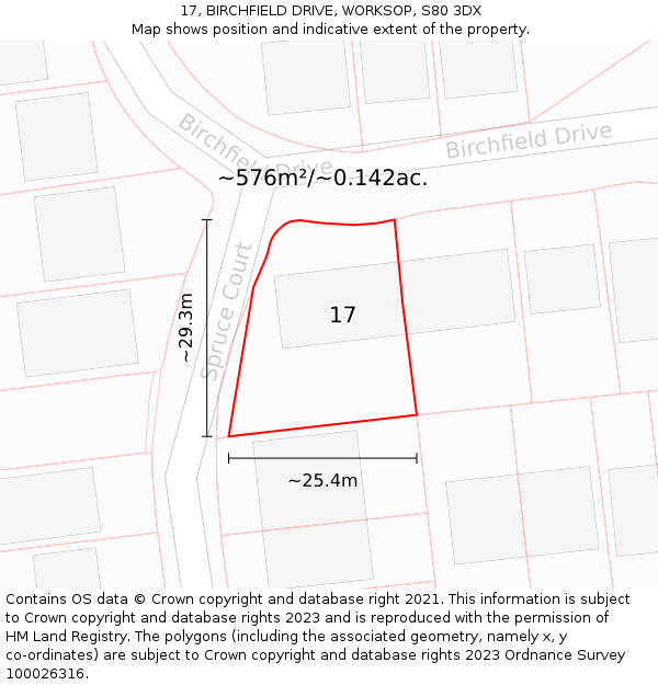 17, BIRCHFIELD DRIVE, WORKSOP, S80 3DX: Plot and title map