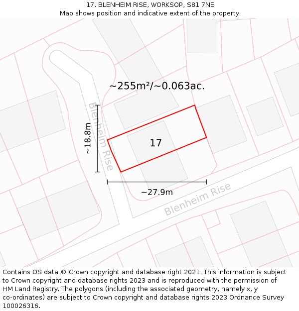 17, BLENHEIM RISE, WORKSOP, S81 7NE: Plot and title map