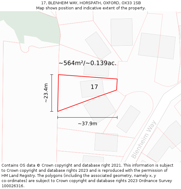 17, BLENHEIM WAY, HORSPATH, OXFORD, OX33 1SB: Plot and title map