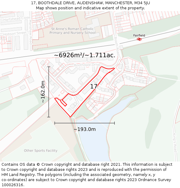 17, BOOTHDALE DRIVE, AUDENSHAW, MANCHESTER, M34 5JU: Plot and title map