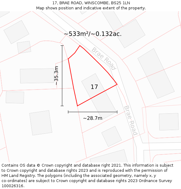 17, BRAE ROAD, WINSCOMBE, BS25 1LN: Plot and title map