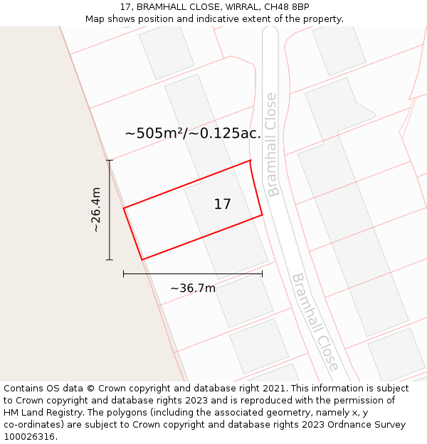 17, BRAMHALL CLOSE, WIRRAL, CH48 8BP: Plot and title map