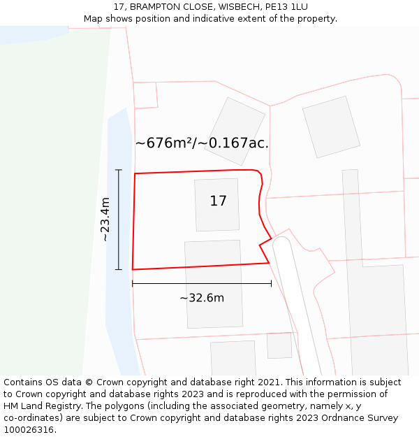 17, BRAMPTON CLOSE, WISBECH, PE13 1LU: Plot and title map