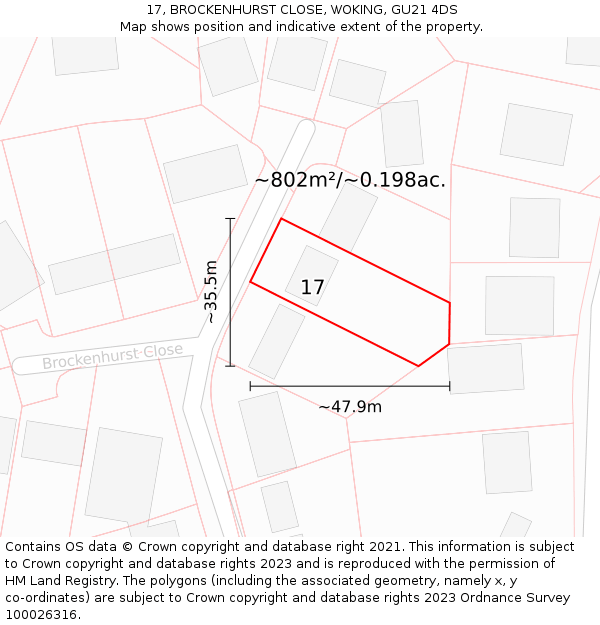 17, BROCKENHURST CLOSE, WOKING, GU21 4DS: Plot and title map