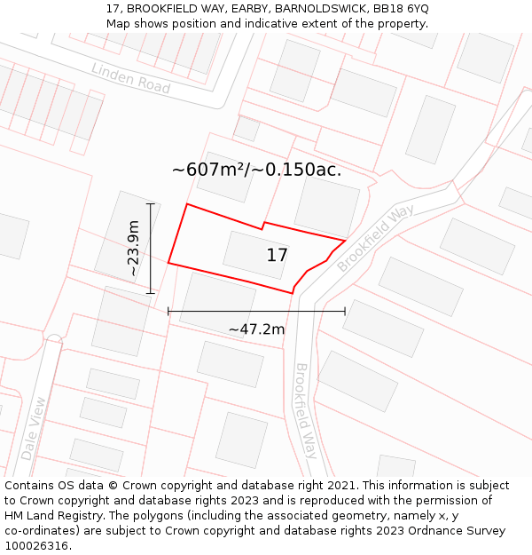 17, BROOKFIELD WAY, EARBY, BARNOLDSWICK, BB18 6YQ: Plot and title map