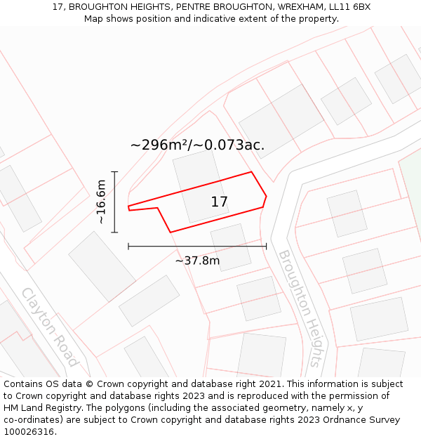 17, BROUGHTON HEIGHTS, PENTRE BROUGHTON, WREXHAM, LL11 6BX: Plot and title map